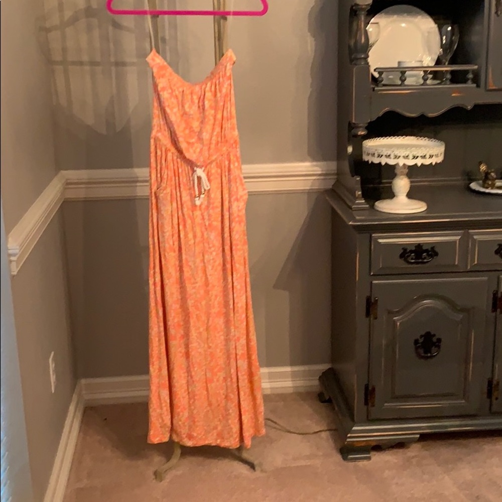 Strapless print maxi